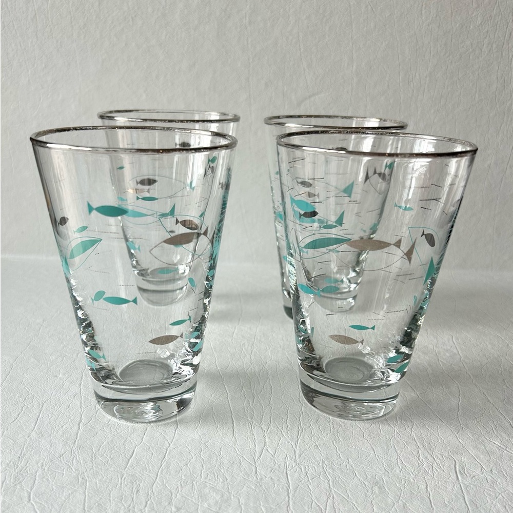 Set/4 Vintage Libbey Mediterranean ‘Atomic Fish’ Highball Glasses